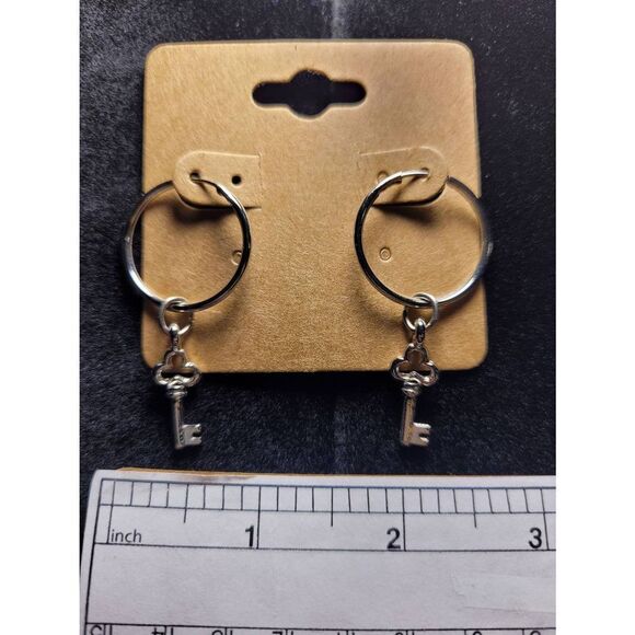 (3 for $15) JoMa Silvertone Hoops with Dangling Key- NWT - Picture 2 of 3